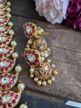 Precious Jadau Kundan Maanga Malai haram Pearl - Red-Green -J039